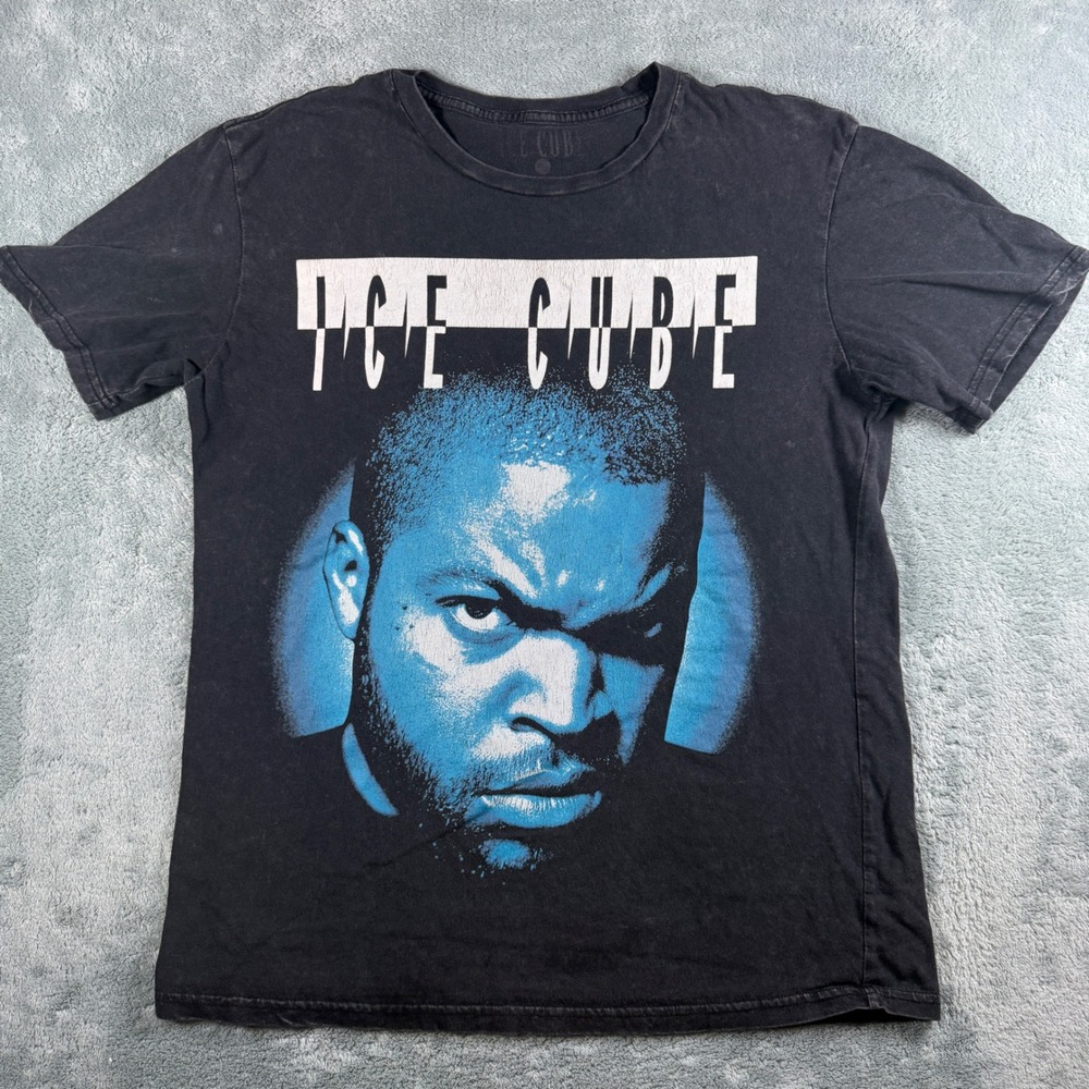 Ice Cube Mens Graphic T-Shirt Black Blue Portrait Hip Hop Rap Tee Size L